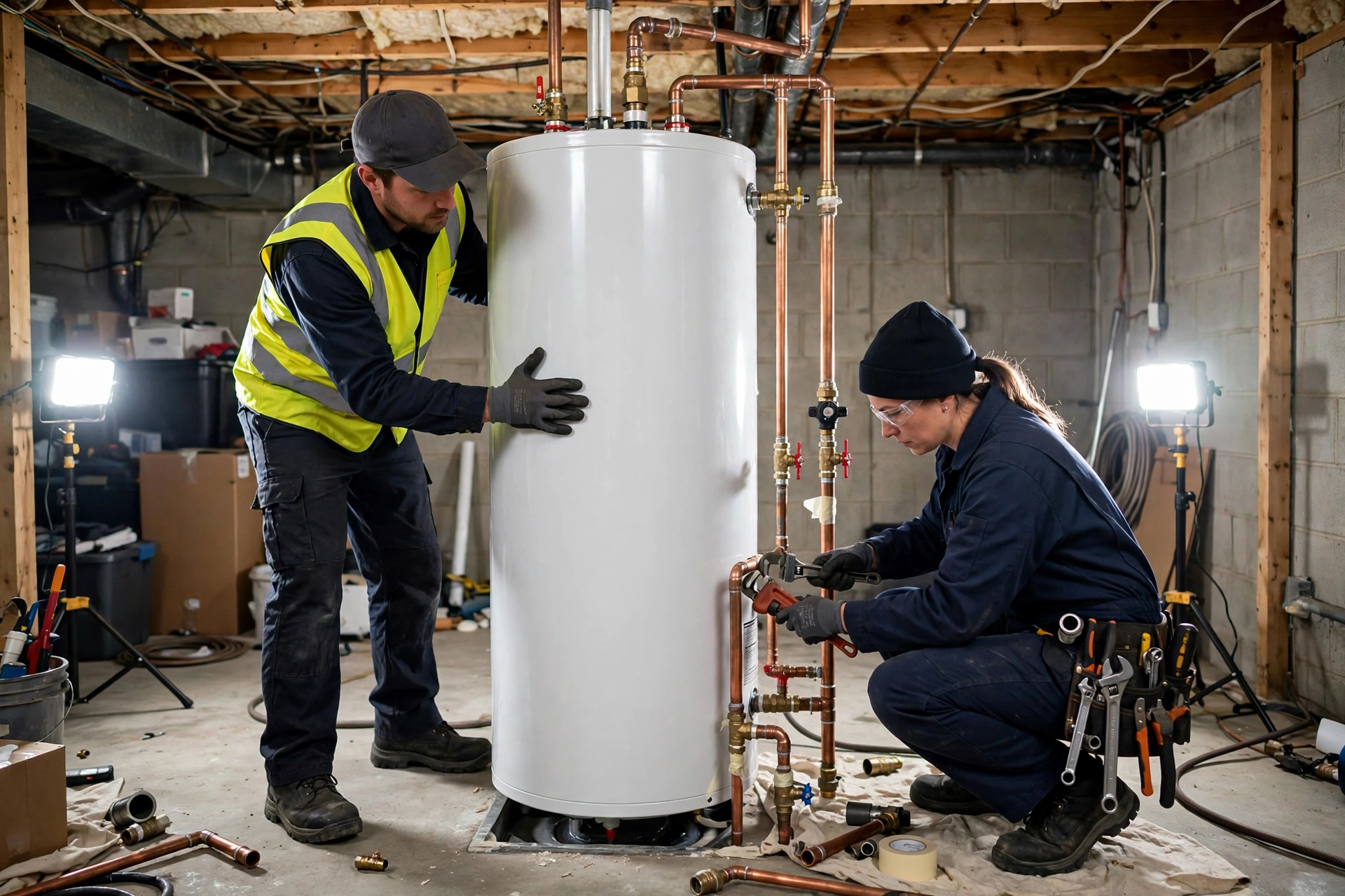 Thermal expansion tank installed above water heater
